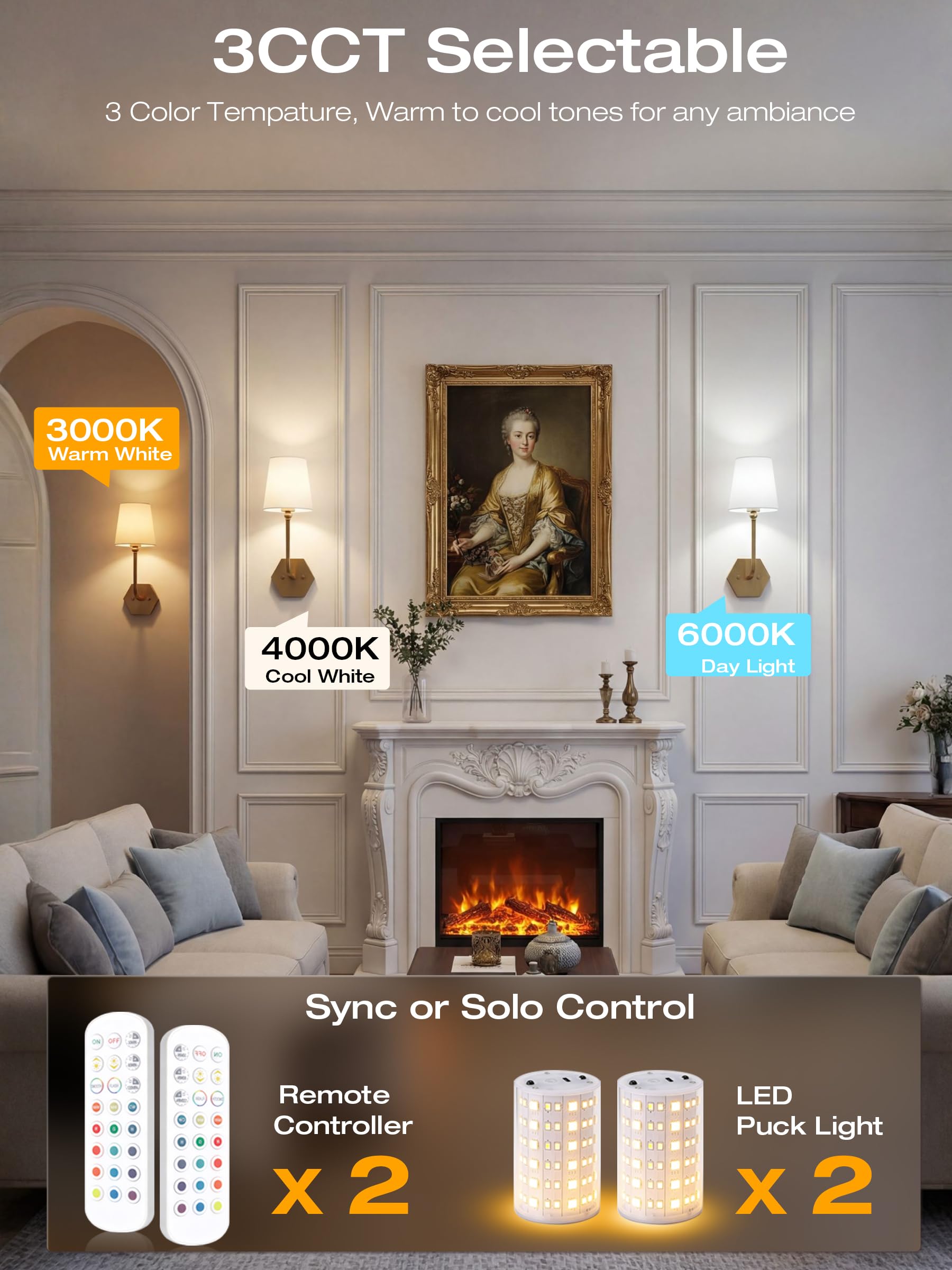 CLOUDY BAY 10000mAh Battery Operated Wall Sconces,Up to 100 Hours with Rechargeable RGB Dimmable Magnetic Bulb,Cordless Wall Lighting Fixtures with Remote for Bedroom,Soft Gold,2 Pack-17.9inch - Image 5