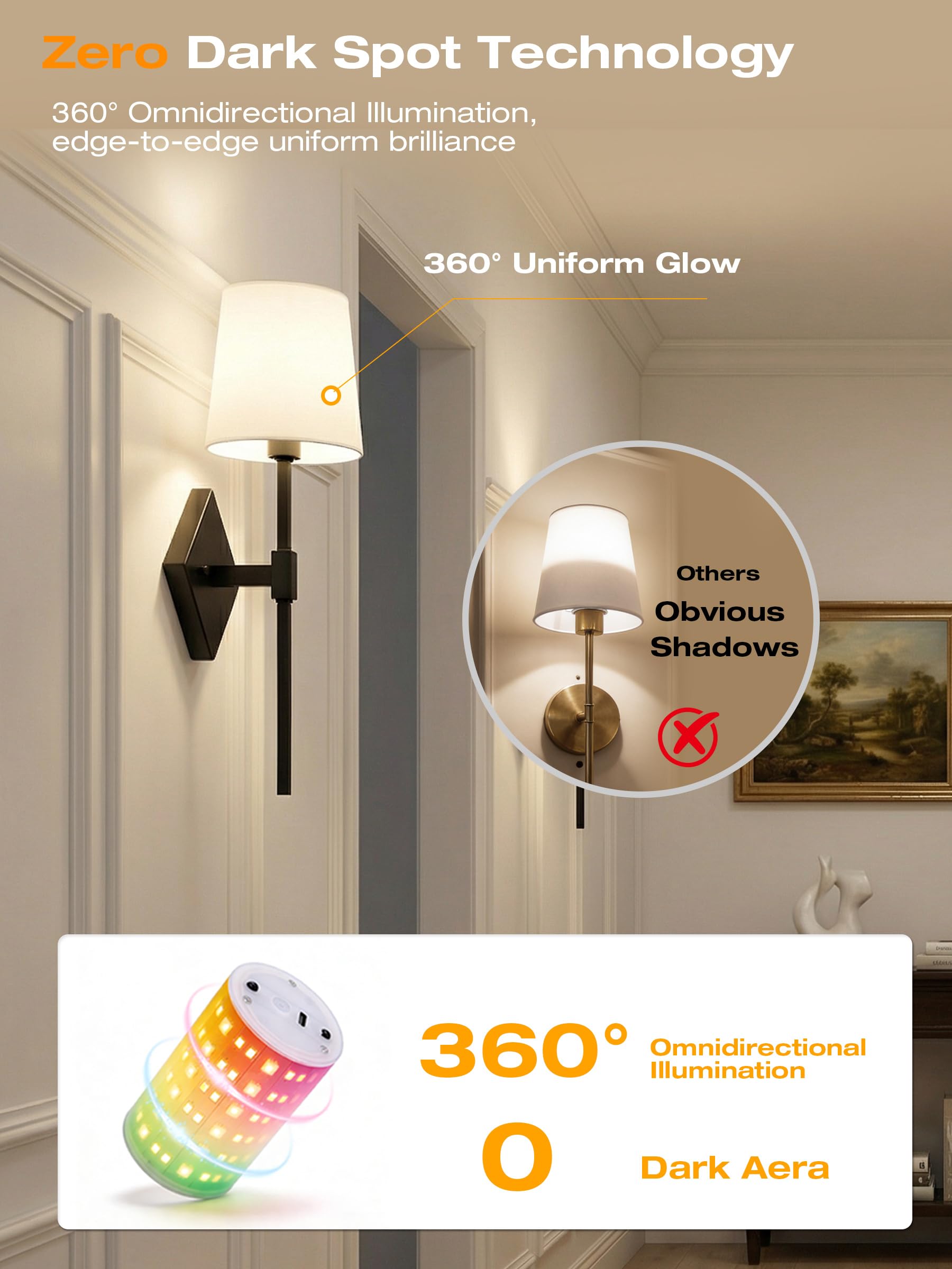 CLOUDY BAY 10000mAh Battery Operated Wall Sconces,Up to 100 Hours with Rechargeable RGB Dimmable Magnetic Bulb,Cordless Wall Lighting Fixtures with Remote for Bedroom,Black,2 Pack-18in - Image 3