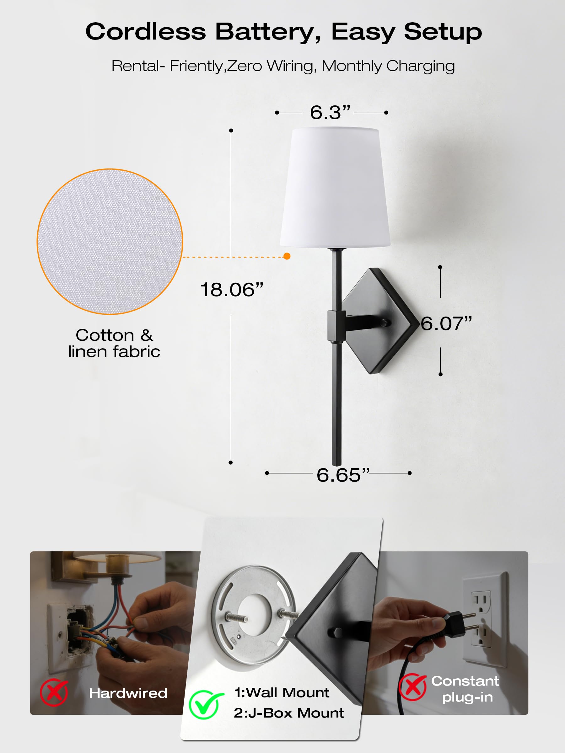 CLOUDY BAY 10000mAh Battery Operated Wall Sconces,Up to 100 Hours with Rechargeable RGB Dimmable Magnetic Bulb,Cordless Wall Lighting Fixtures with Remote for Bedroom,Black,2 Pack-18in - Image 8