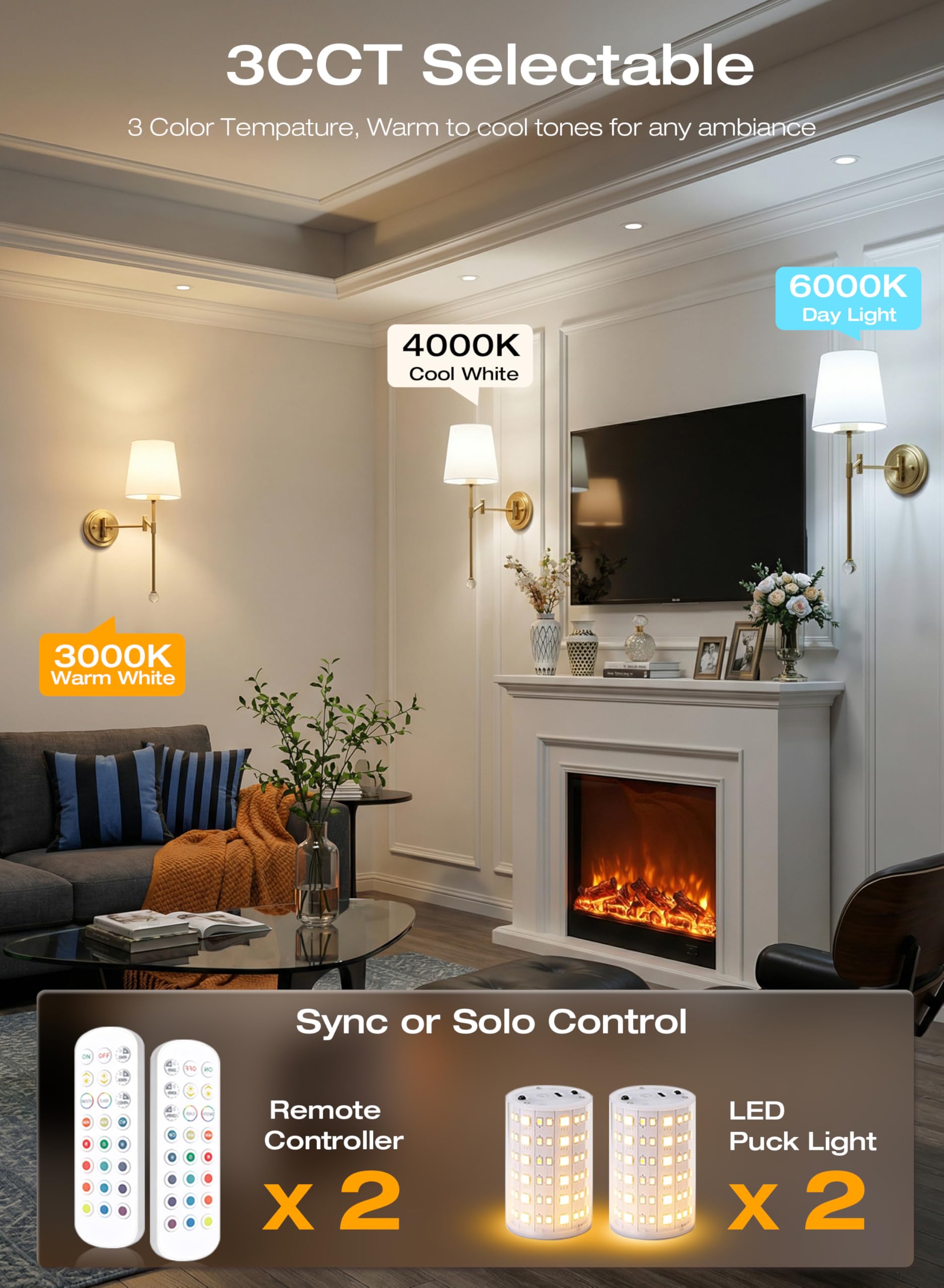 CLOUDY BAY 10000mAh Battery Operated Wall Sconces,Up to 100 Hours with Rechargeable RGB Dimmable Magnetic Bulb,Cordless Wall Lighting Fixtures with Remote for Bedroom,Soft Gold,2 Pack-18.6inch - Image 6