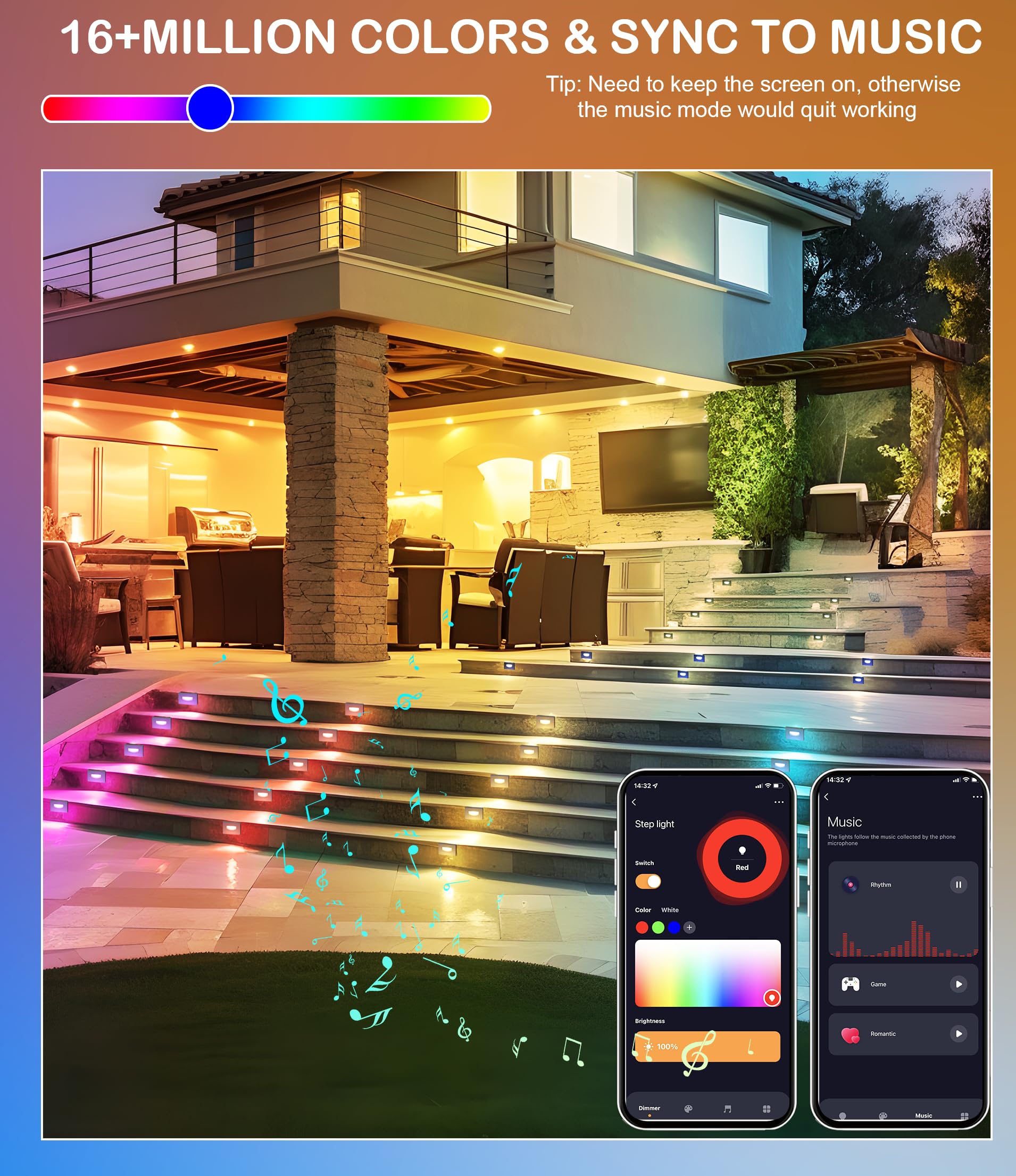 CLOUDY BAY 120V Indoor Outdoor Smart LED Step Lights, RGBCW Color Changing Stair Lights,3W 2700K-6500K,Hub Included,Compatible with Alexa and Google Home Assistant, 6 Pack - Image 3