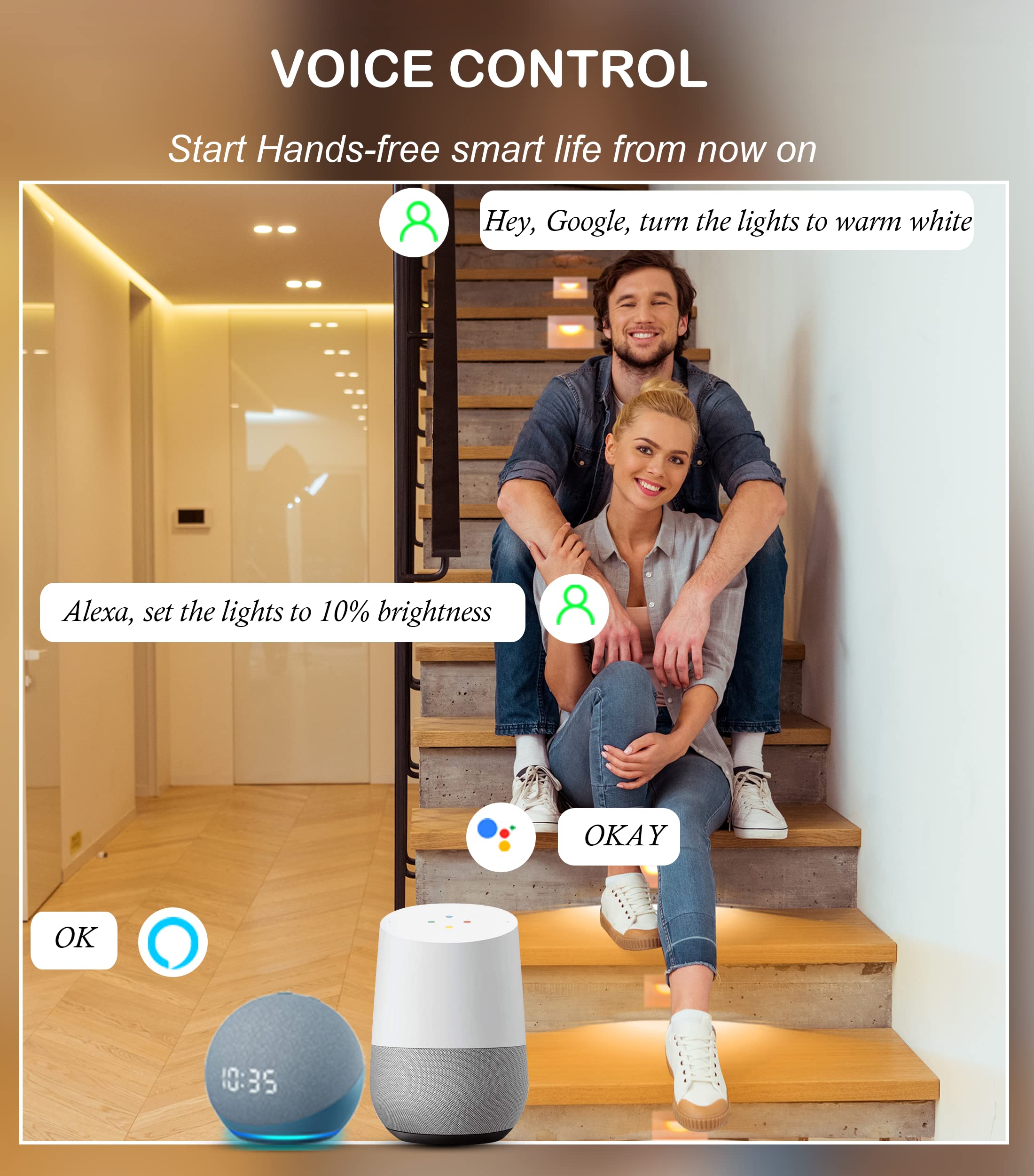 CLOUDY BAY 120V Indoor Outdoor Smart LED Step Lights, RGBCW Color Changing Stair Lights,3W 2700K-6500K,Hub Included,Compatible with Alexa and Google Home Assistant, 6 Pack - Image 4