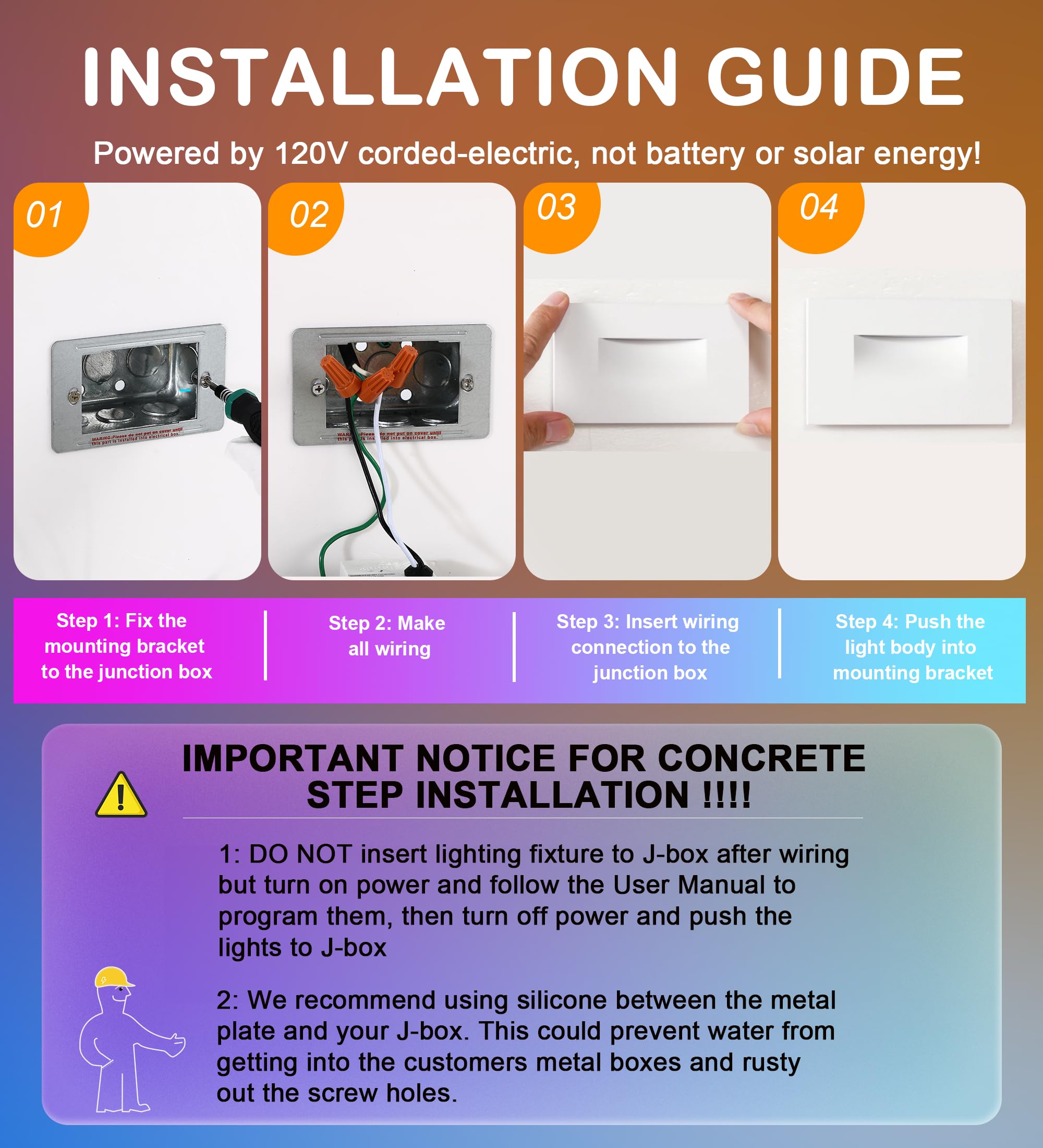 CLOUDY BAY 120V Indoor Outdoor Smart LED Step Lights, RGBCW Color Changing Stair Lights,3W 2700K-6500K,Hub Included,Compatible with Alexa and Google Home Assistant, 6 Pack - Image 6