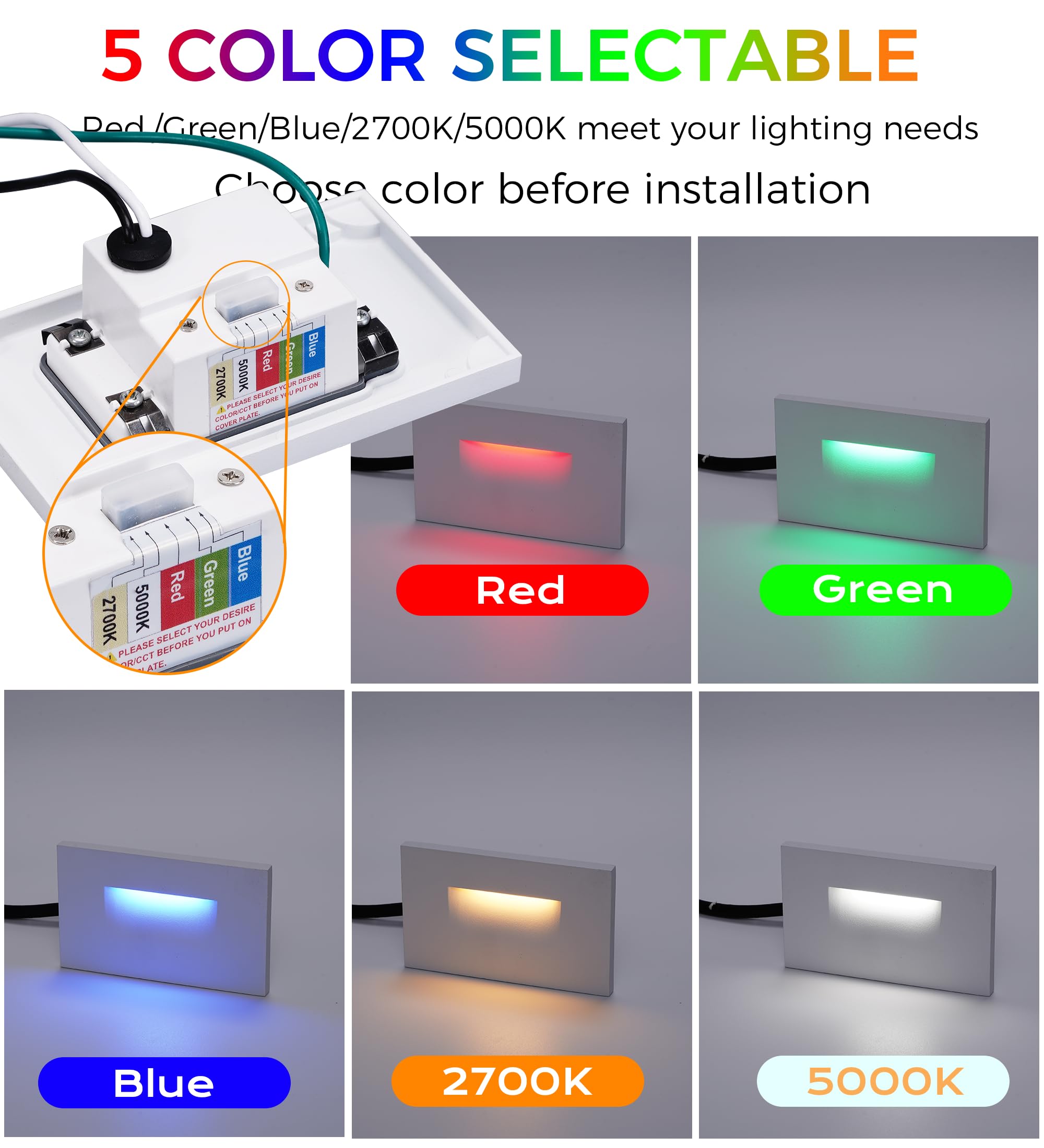 CLOUDY BAY 120V RGBCW LED Indoor Outdoor Step Light,3W 2700K 5000K RGB Selectable Stair Lights,Pack of 3 - Image 3