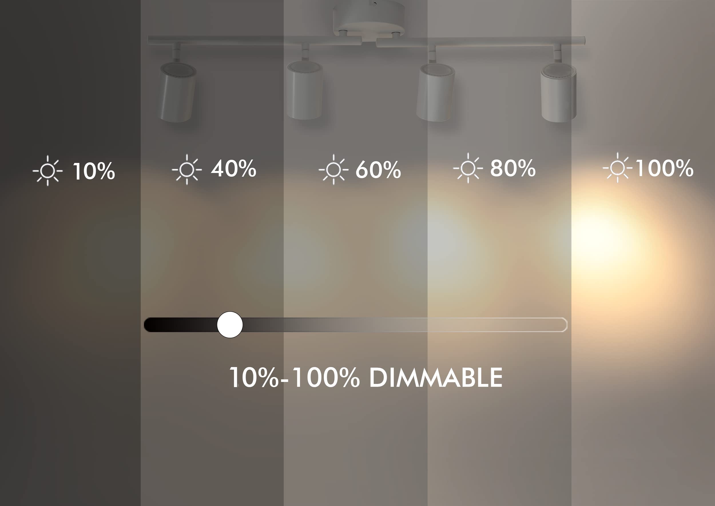 CLOUDY BAY 3 Color LED Dimmable 4-Head Track Lighting Kit,3000K/4000K/5000K Selectable 30W 2400lm CRI90,Adjustable Light Head Fixture for Accent Decorative Lighting,White - Image 3