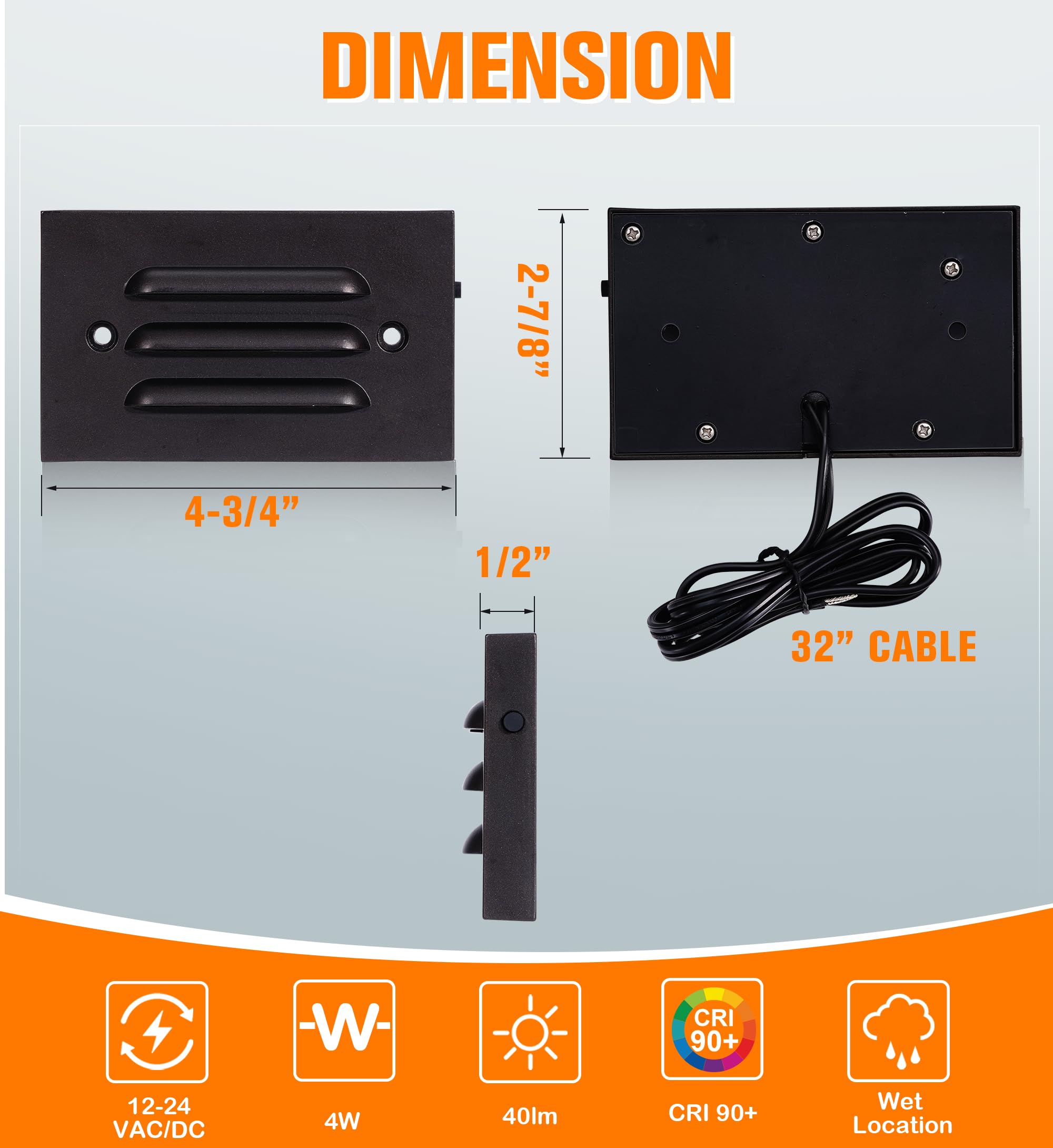 CLOUDY BAY 4 Inch 5CCT 12V 4W Low Voltage LED Step Light with Horizontal Louvered Faceplate for Steps Decks Stairs,Outdoor Stair Lights,Wet Locations,6 Pack,Oil Rubbed Bronze - Image 7