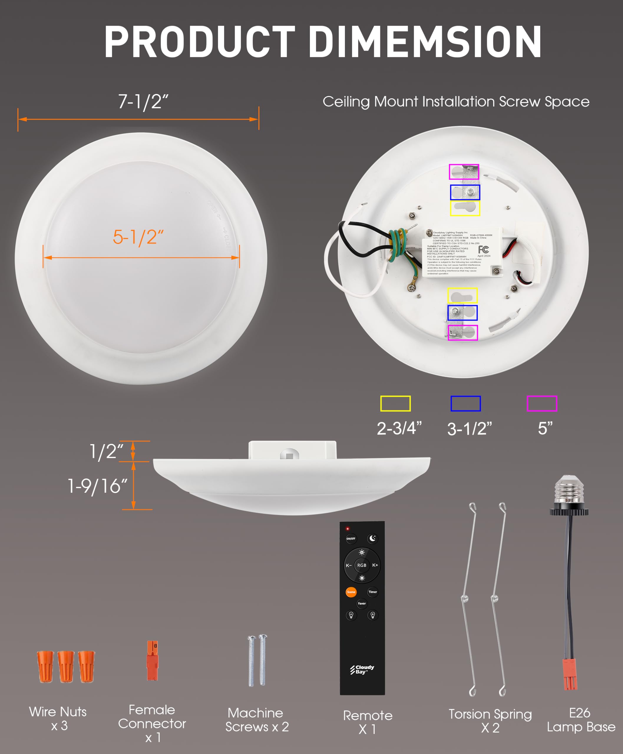 CLOUDY BAY [4 Pack] Smart LED Flush Mount Lights,5/6 Inch Surface Mount Ceiling Lights with Remote Control,Smart WiFi Recessed Can Lights,Color Changing Retrofit,Work with Alexa/Google Assistant - Image 6
