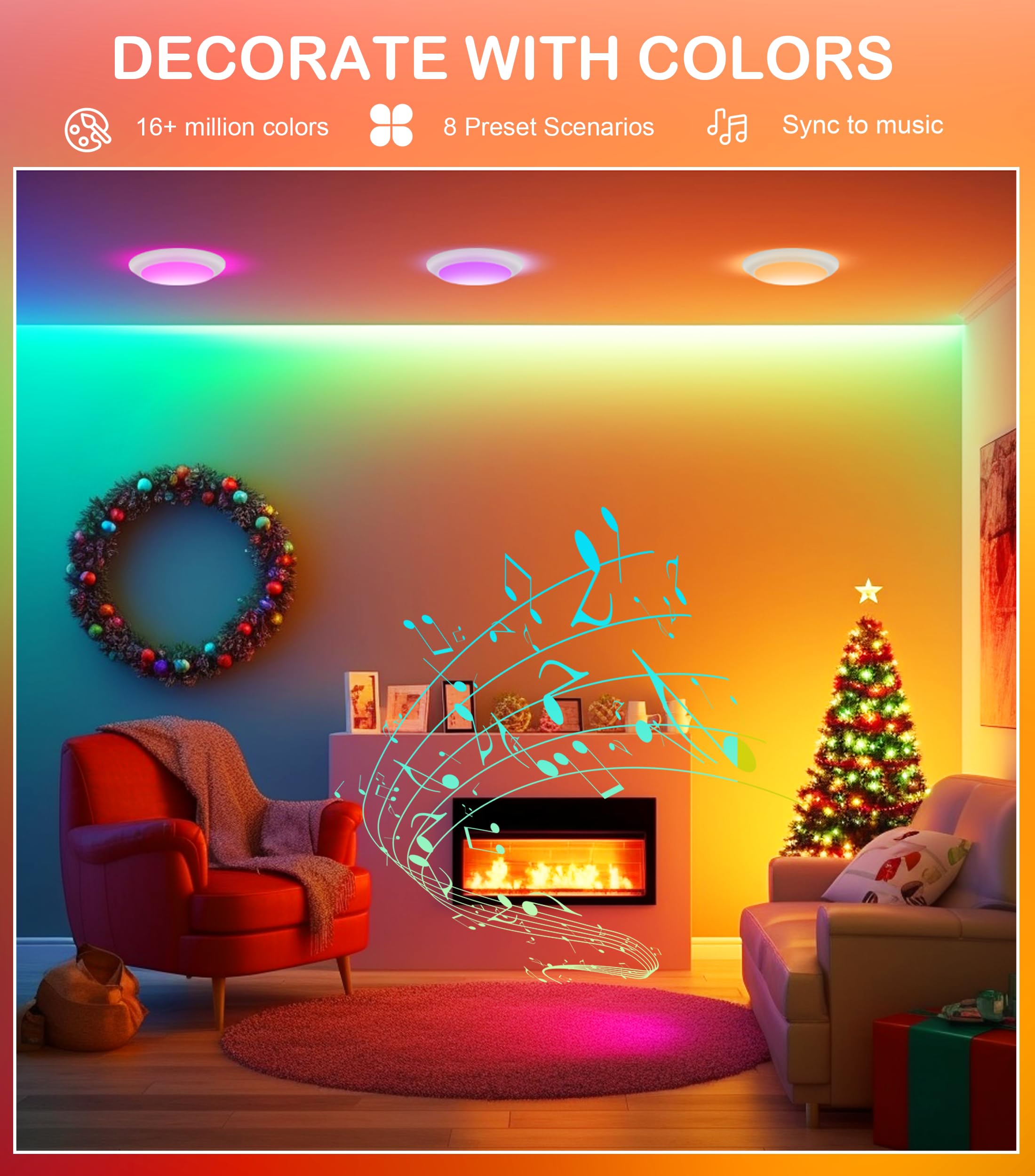 CLOUDY BAY [4 Pack] Smart LED Flush Mount Lights,5/6 Inch Surface Mount Ceiling Lights with Remote Control,Smart WiFi Recessed Can Lights,Color Changing Retrofit,Work with Alexa/Google Assistant - Image 9