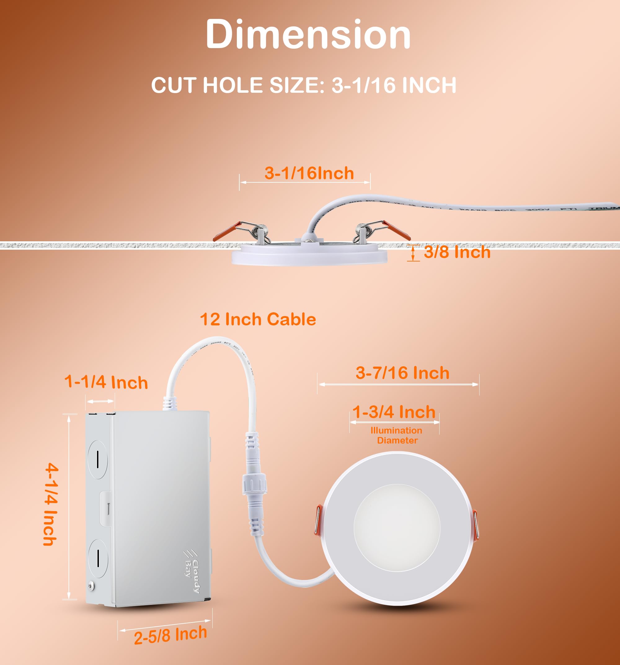 CLOUDY BAY [6 Pack] 3 Inch 5CCT LED Recessed Down Light with Night Light,2700K/3000K/3500K/4000K/5000K Selectable Ultra-Thin Recessed Lighting,Dimmable Canless Wafer Downlight - Image 3