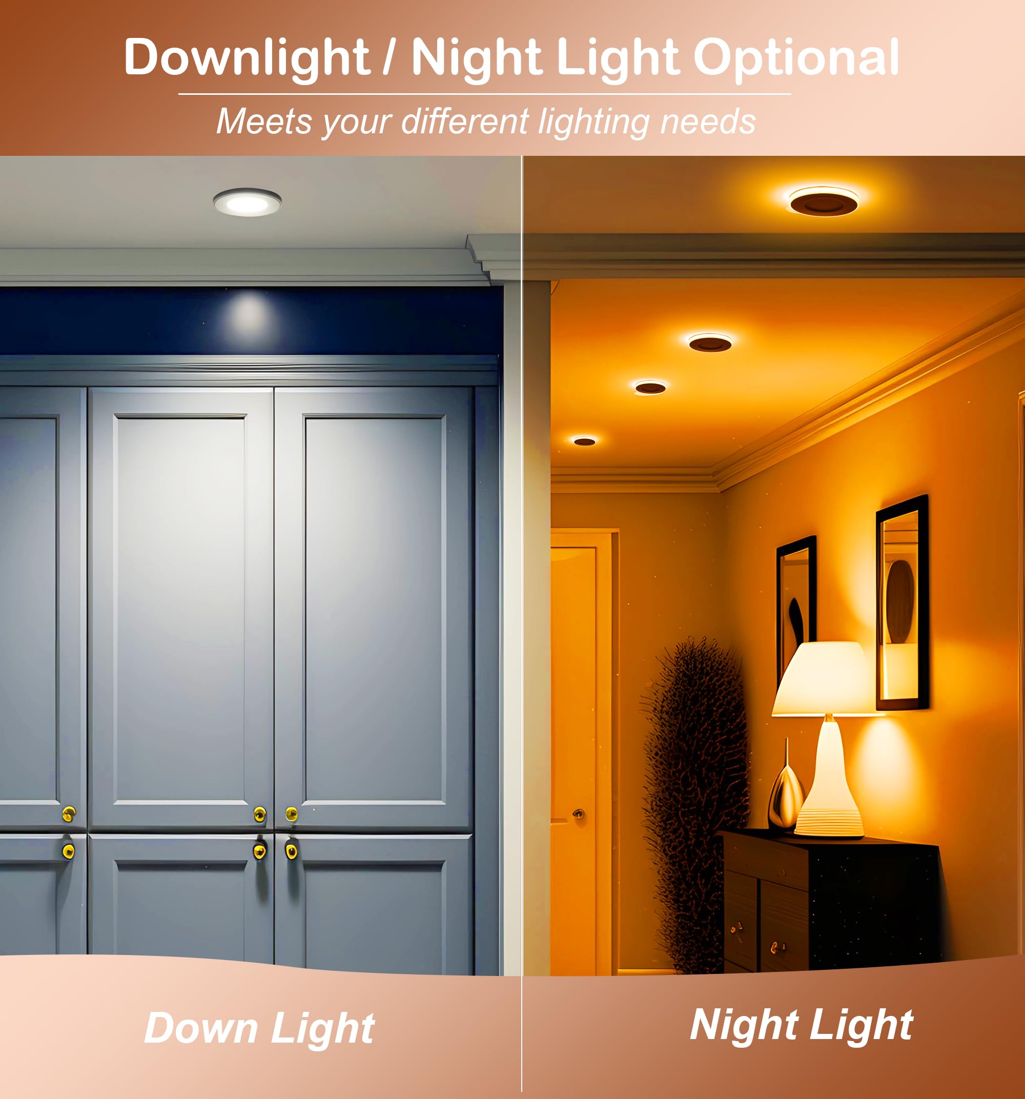 CLOUDY BAY [6 Pack] 3 Inch 5CCT LED Recessed Down Light with Night Light,2700K/3000K/3500K/4000K/5000K Selectable Ultra-Thin Recessed Lighting,Dimmable Canless Wafer Downlight - Image 4