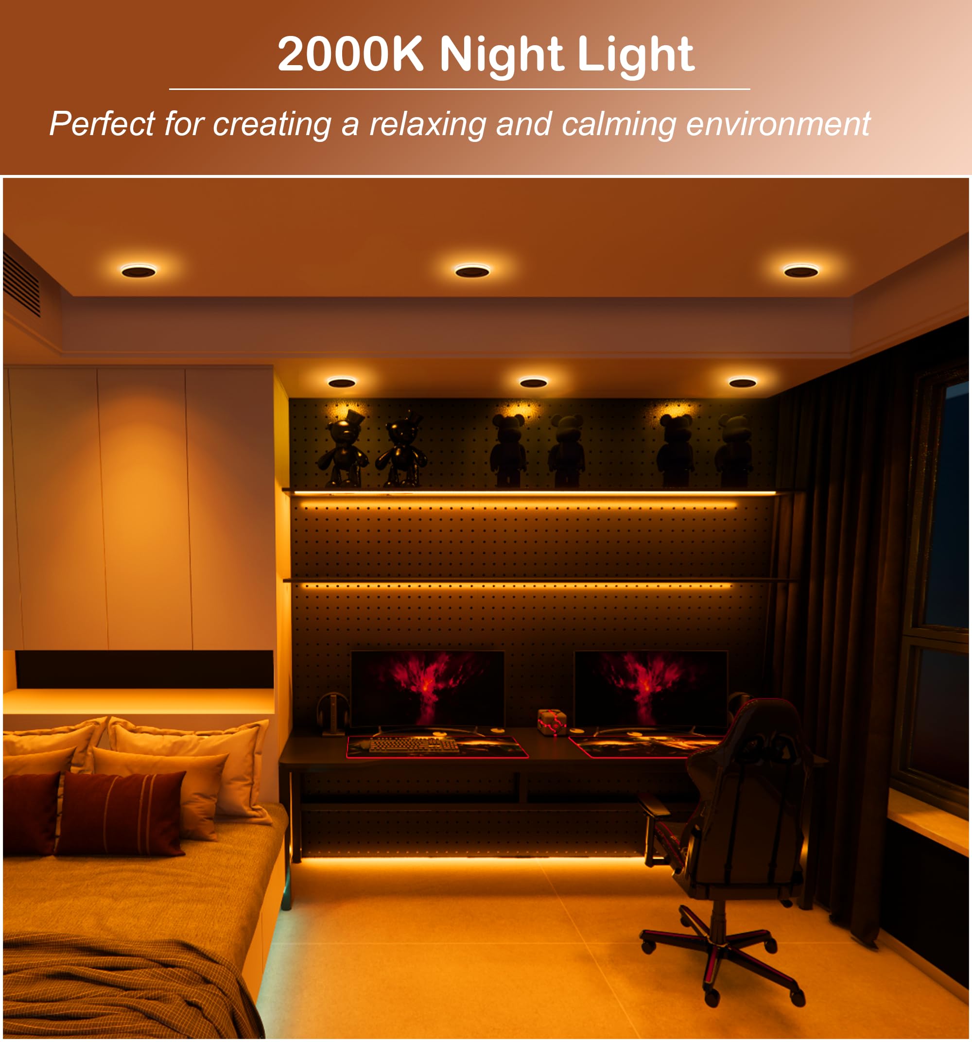 CLOUDY BAY [6 Pack] 3 Inch 5CCT LED Recessed Down Light with Night Light,2700K/3000K/3500K/4000K/5000K Selectable Ultra-Thin Recessed Lighting,Dimmable Canless Wafer Downlight - Image 8