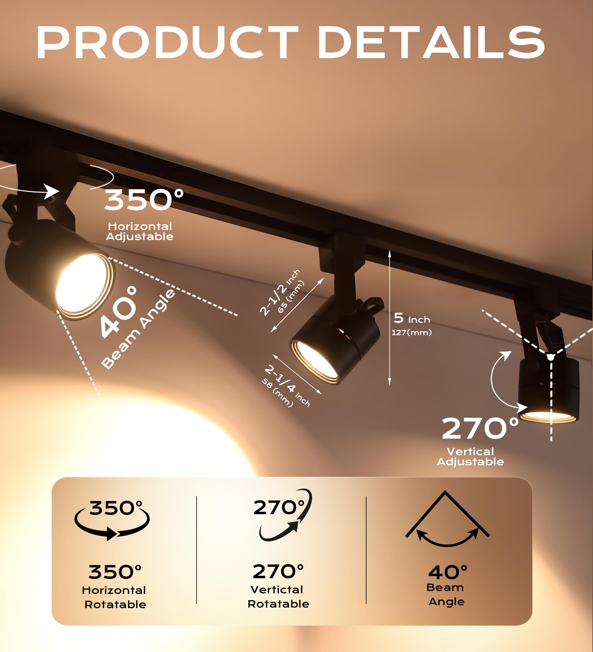 CLOUDY BAY 8W Dimmable LED Track Light Head,4000K Cool White CRI90+ True Color Rendering Adjustable Tilt Angle Track Lighting Fixture,40° Angle for Accent Retail,Black Finish,Halo Type- Pack of 6 - Image 3