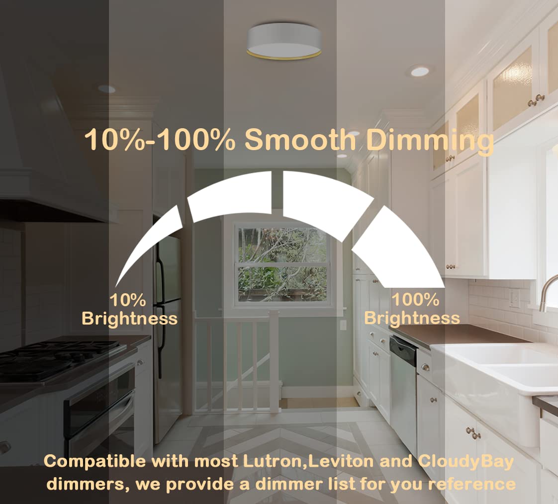 CLOUDY BAY 9 inch 5CCT 1200LM LED Flush Mount Ceiling Light Fixture,Sandy White with Gold Inside,2700K/3000K/3500K/4000K/5000K Selectable Selectable,120V 18W CRI90+,Dimmable - Image 3