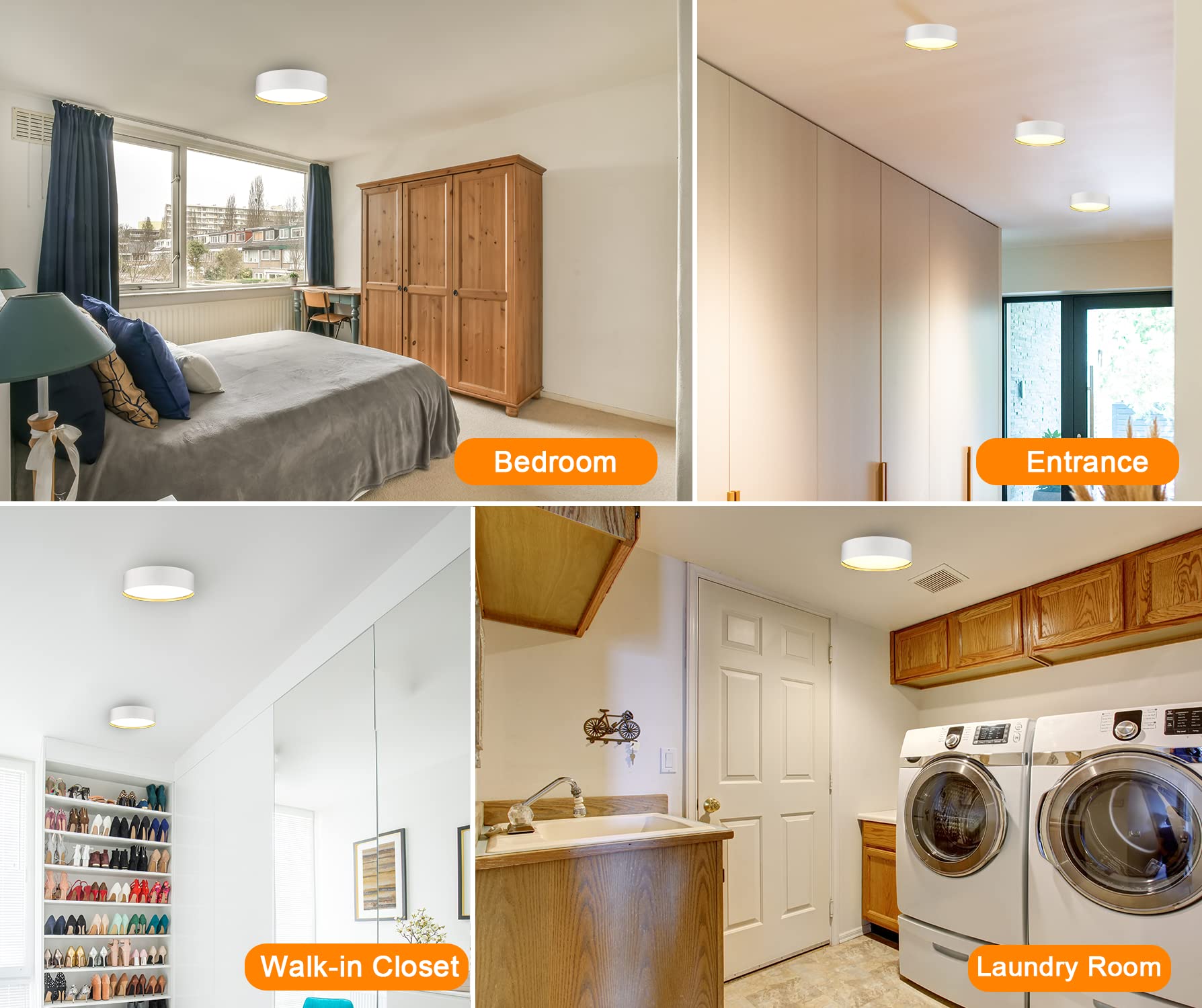 CLOUDY BAY 9 inch 5CCT 1200LM LED Flush Mount Ceiling Light Fixture,Sandy White with Gold Inside,2700K/3000K/3500K/4000K/5000K Selectable Selectable,120V 18W CRI90+,Dimmable - Image 6