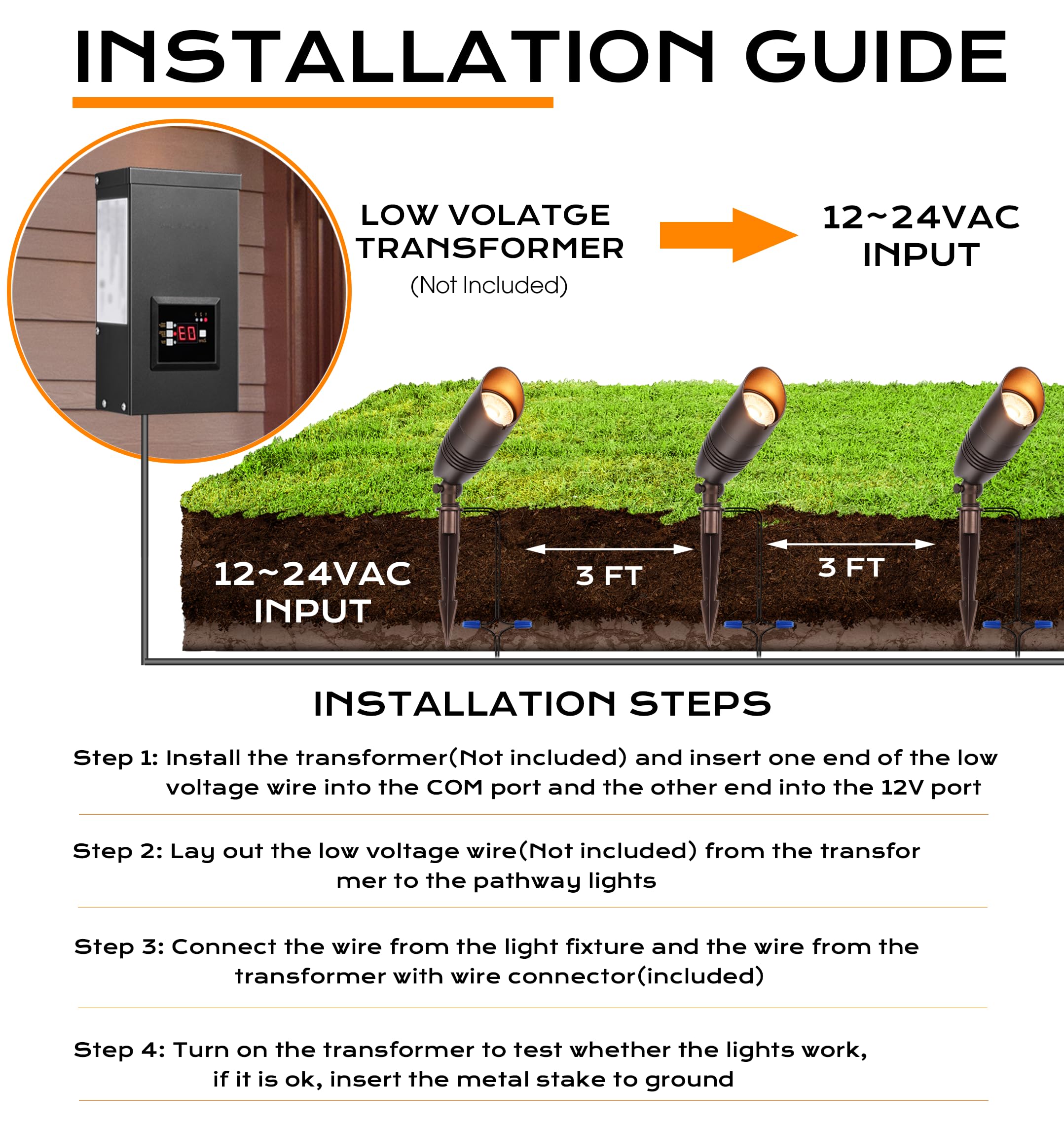 CLOUDY BAY 9W 5CCT LED Landscape Lighting Low Voltage (AC/DC 12V) Outdoor Spotlights with Spike Stand,Waterproof Pathway Lights,2200K/2700K/3000K/4000K/5000K Selectable,Pack of 4,Bronze - Image 7