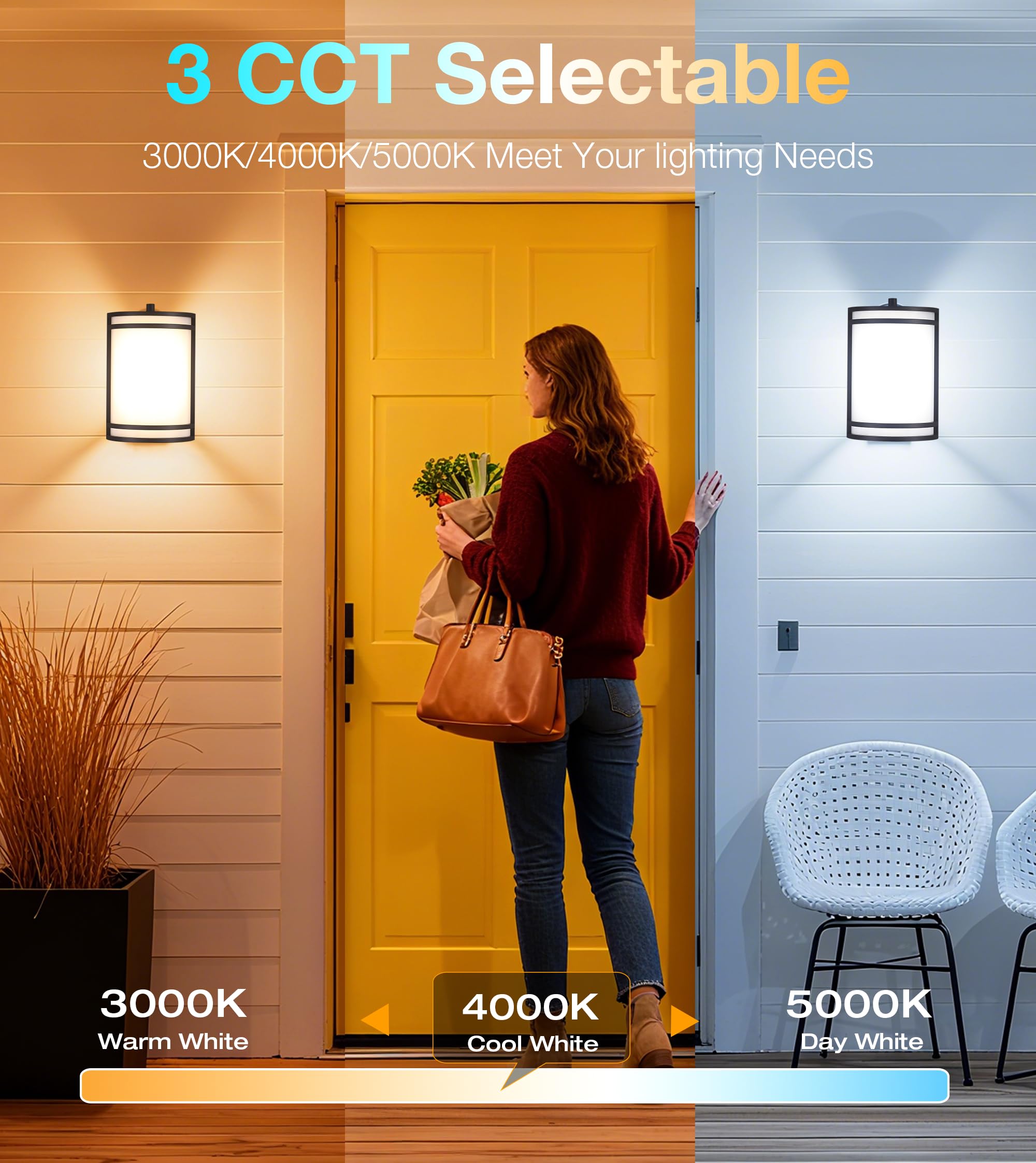 CLOUDY BAY Dusk to Dawn LED Outdoor Wall Sconce,3000K /4000K /5000K Adjustable,15W Porch Light,Oil Rubbed Bronze,2 Pack - Image 3