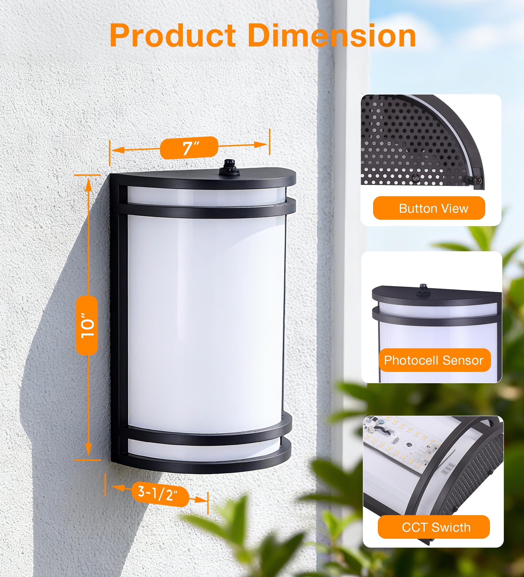 CLOUDY BAY Dusk to Dawn LED Outdoor Wall Sconce,3000K /4000K /5000K Adjustable,15W Porch Light,Oil Rubbed Bronze,2 Pack - Image 5