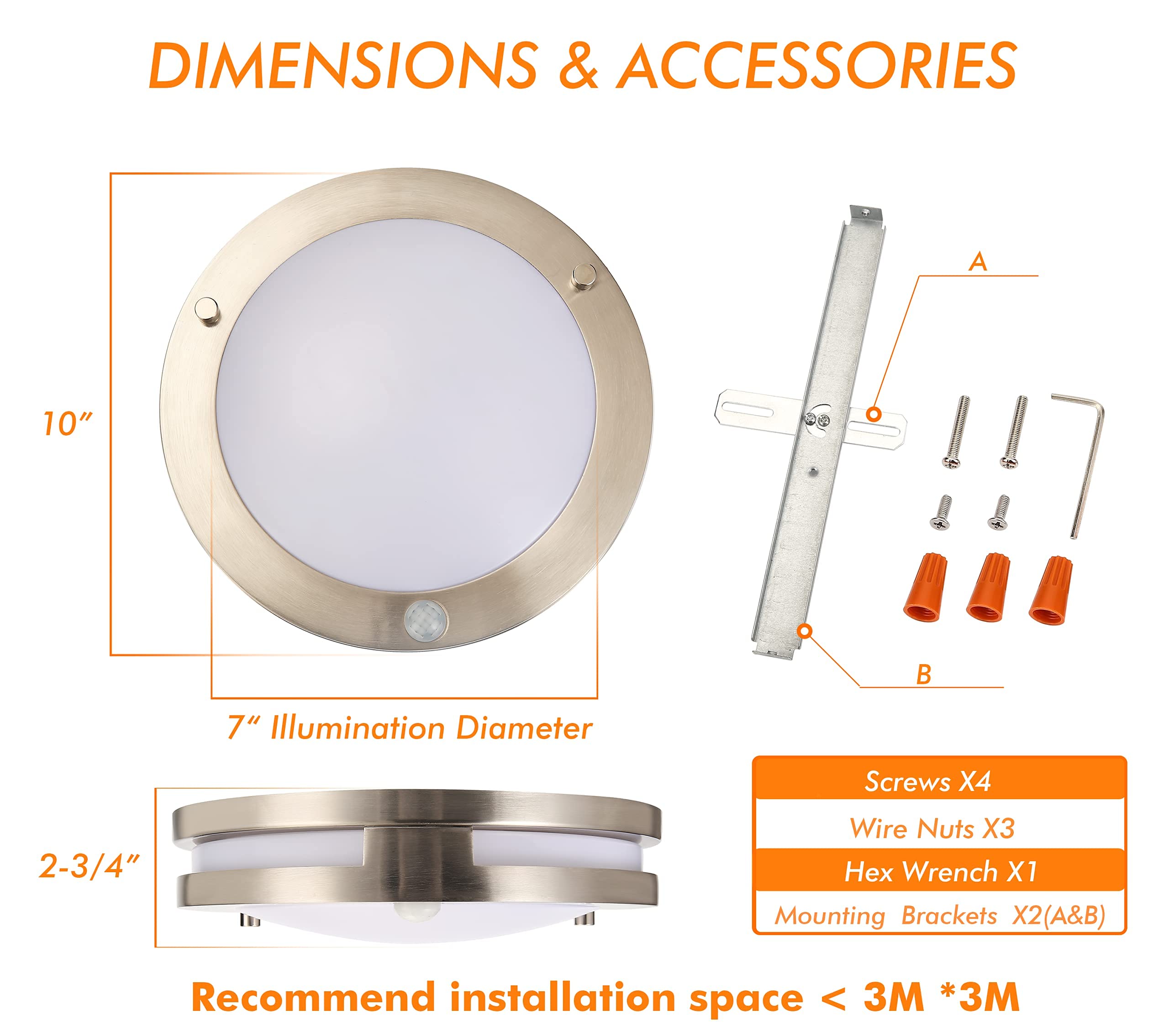 CLOUDY BAY Indoor Outdoor Motion Sensor Flush Mount Porch Ceiling Light,10 inch 5 Color 120V 20W, 5CCT Selectable,Brushed Nickel Finish,Dust Proof,Wet Location,ETL Listed - Image 5