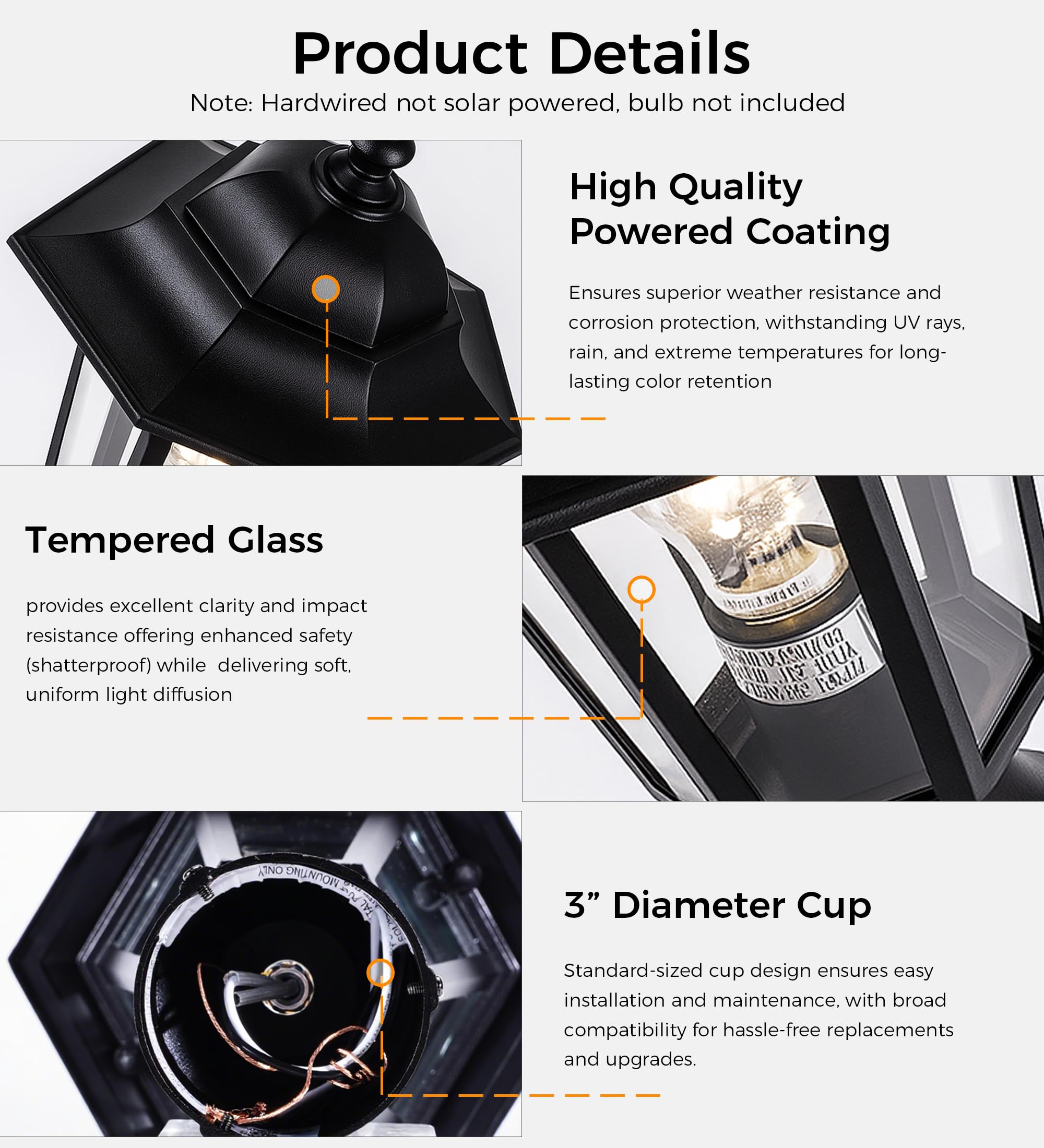 CLOUDY BAY Outdoor Post Light,Pole Lantern, Hardwired, Pier Mount Pole Mount, E26 Base 60W Max,Aluminum Housing Plus Glass,Wet Location Rated,Black - Image 7