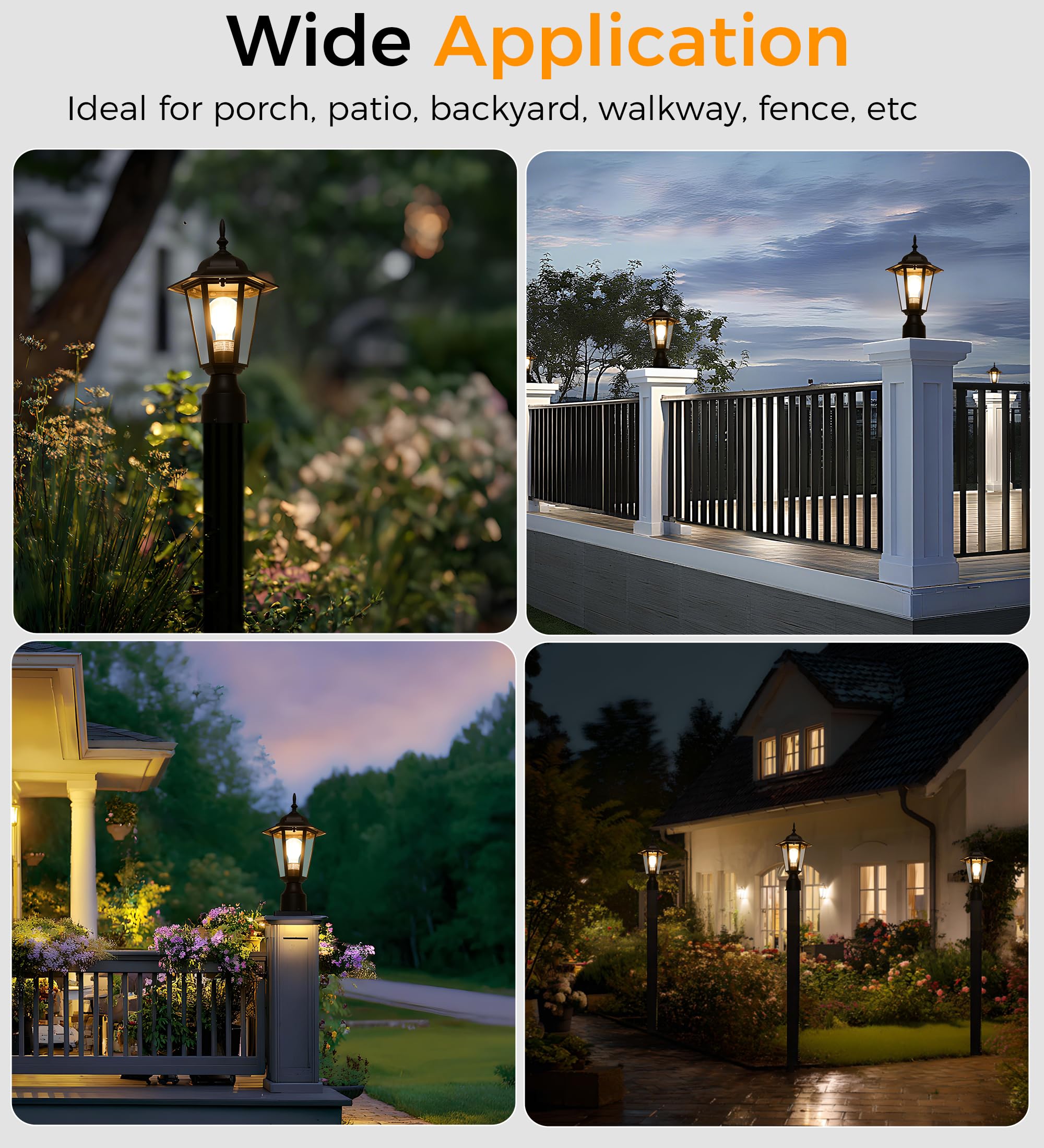 CLOUDY BAY Outdoor Post Light,Pole Lantern, Hardwired, Pier Mount Pole Mount, E26 Base 60W Max,Aluminum Housing Plus Glass,Wet Location Rated,Black - Image 8