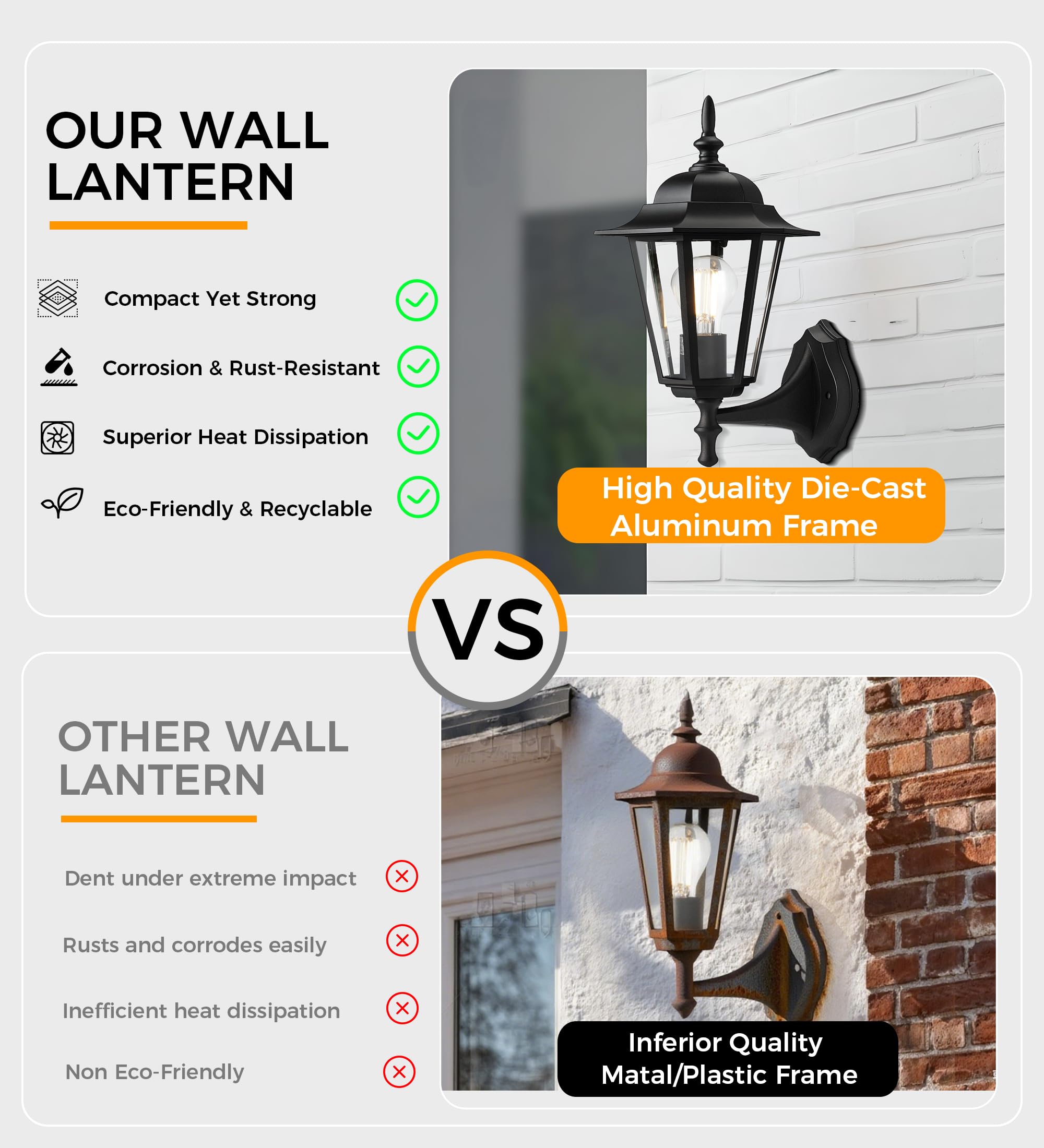 CLOUDY BAY Outdoor Wall Lantern,Black Wall Sconce for House Porch Lighting Fixture,E26 Base 60W Max,Metal Housing Plus Glass,Wet Location Rated,Black - Image 4