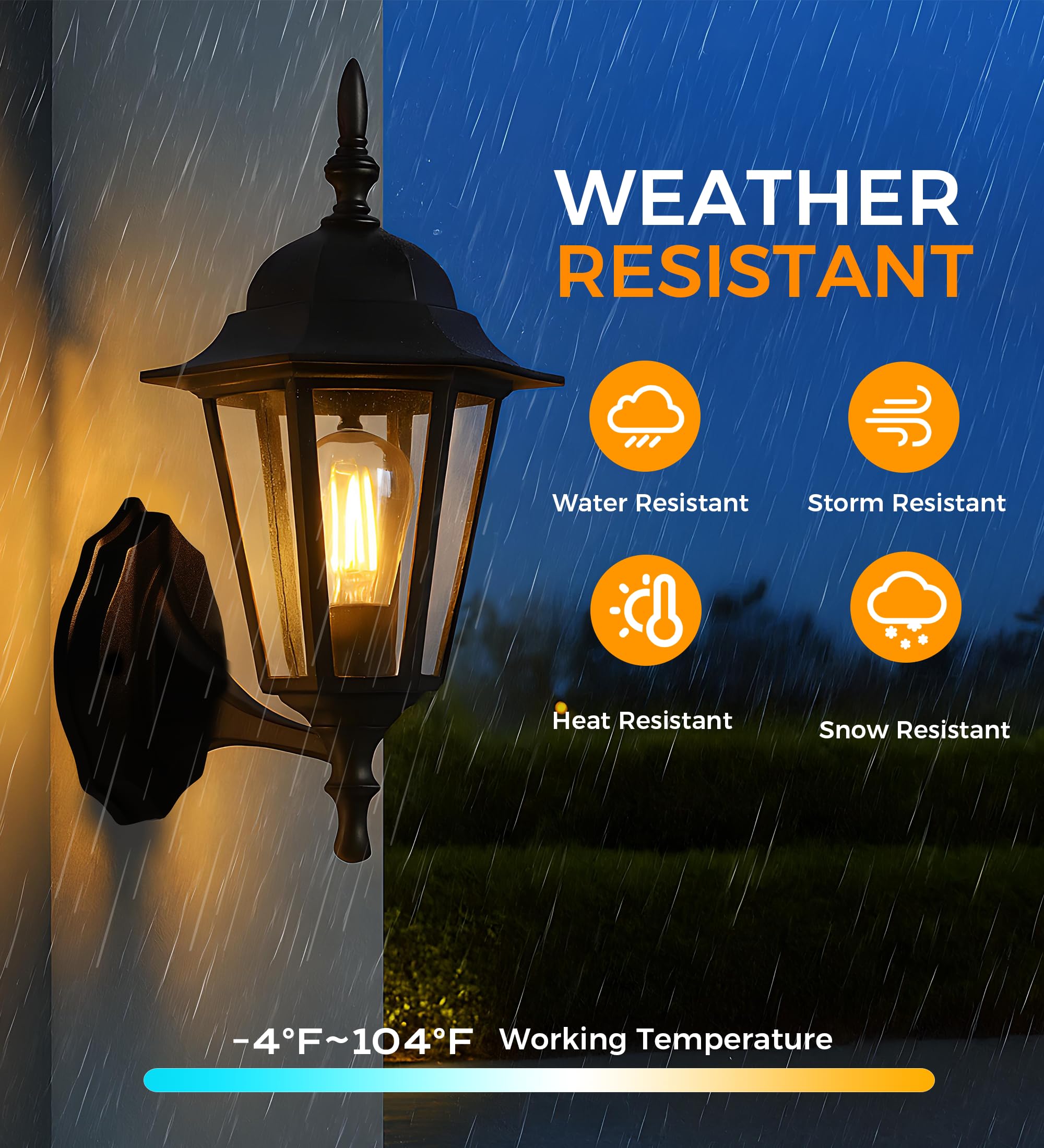 CLOUDY BAY Outdoor Wall Lantern,Black Wall Sconce for House Porch Lighting Fixture,E26 Base 60W Max,Metal Housing Plus Glass,Wet Location Rated,Black - Image 5