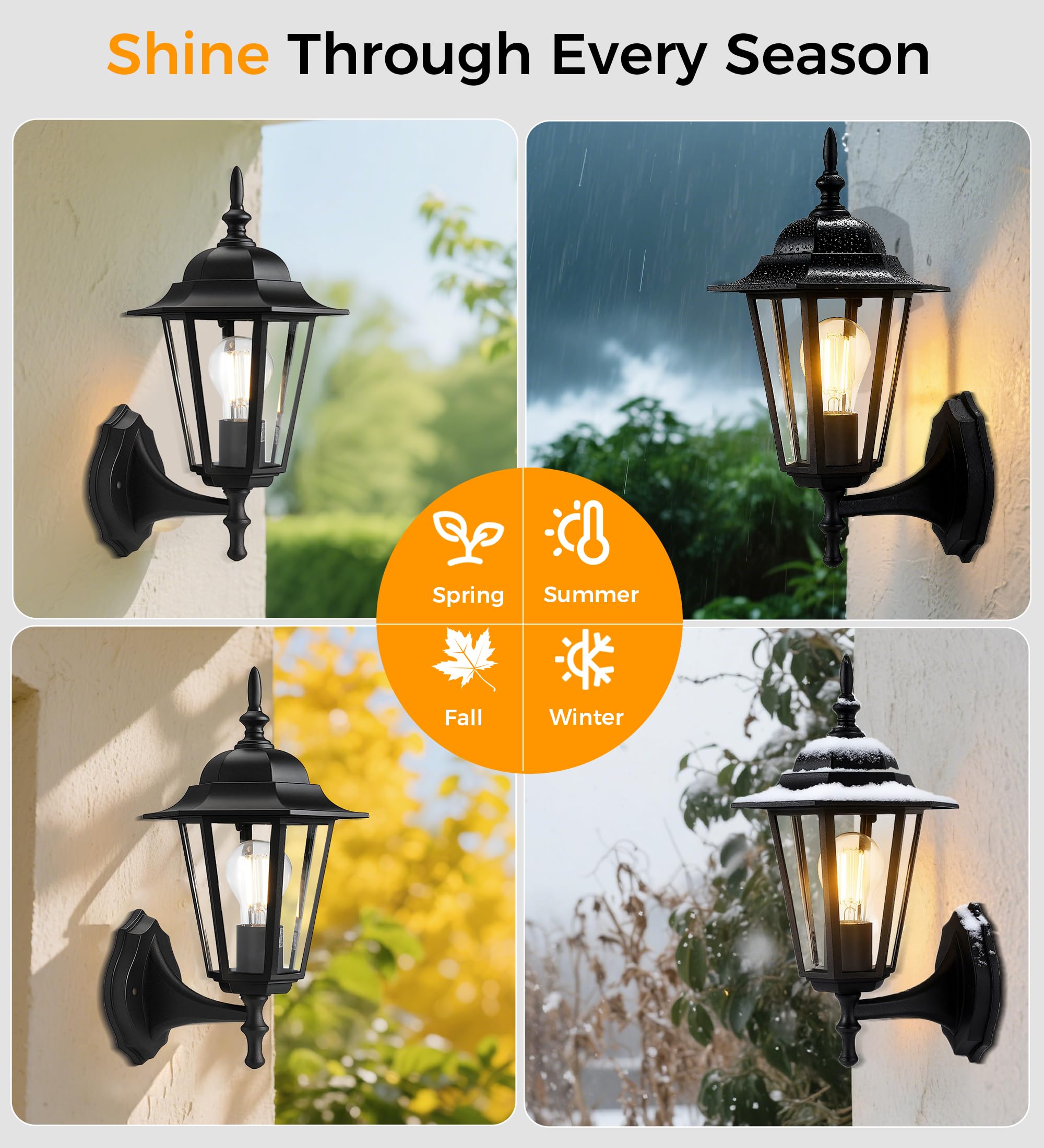 CLOUDY BAY Outdoor Wall Lantern,Black Wall Sconce for House Porch Lighting Fixture,E26 Base 60W Max,Metal Housing Plus Glass,Wet Location Rated,Black - Image 6