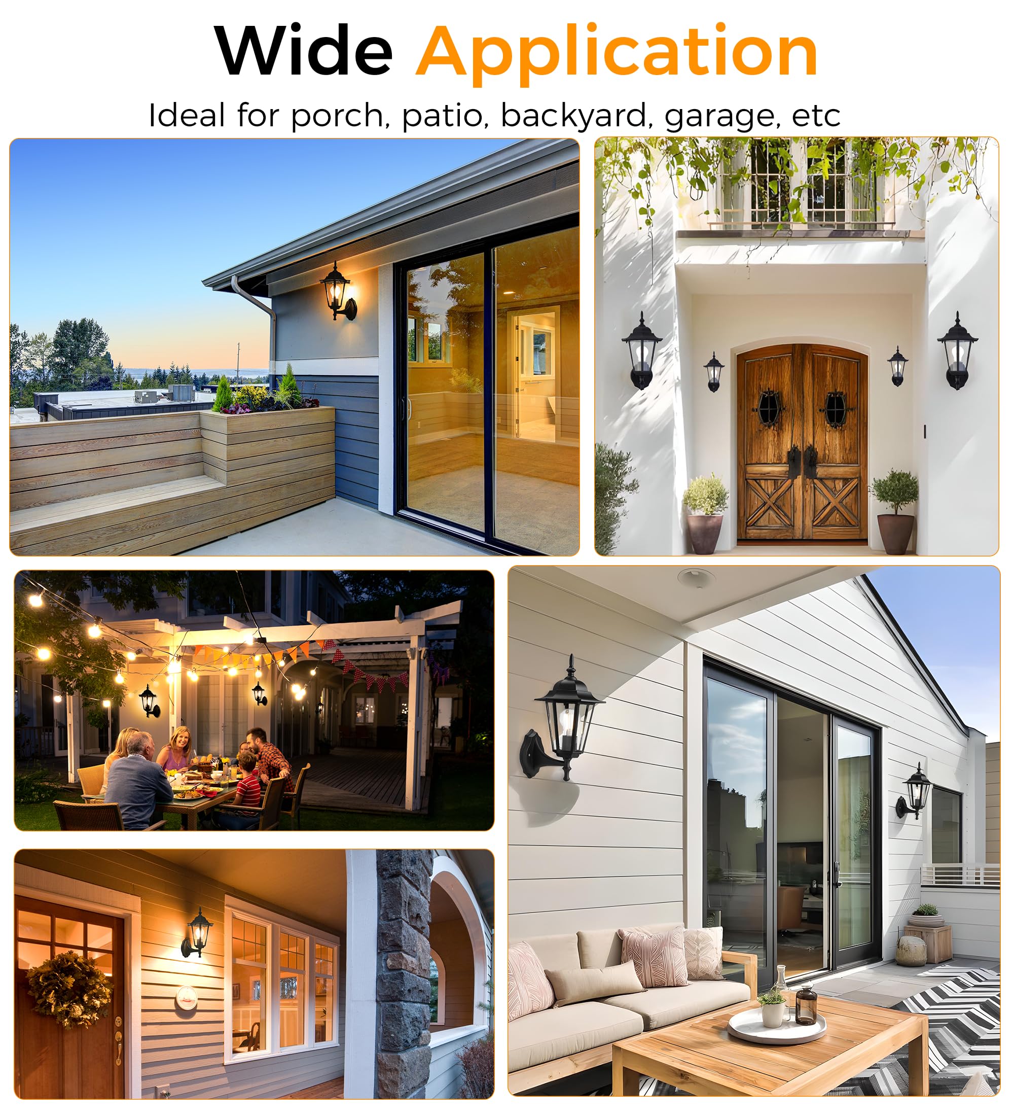 CLOUDY BAY Outdoor Wall Lantern,Black Wall Sconce for House Porch Lighting Fixture,E26 Base 60W Max,Metal Housing Plus Glass,Wet Location Rated,Black - Image 8