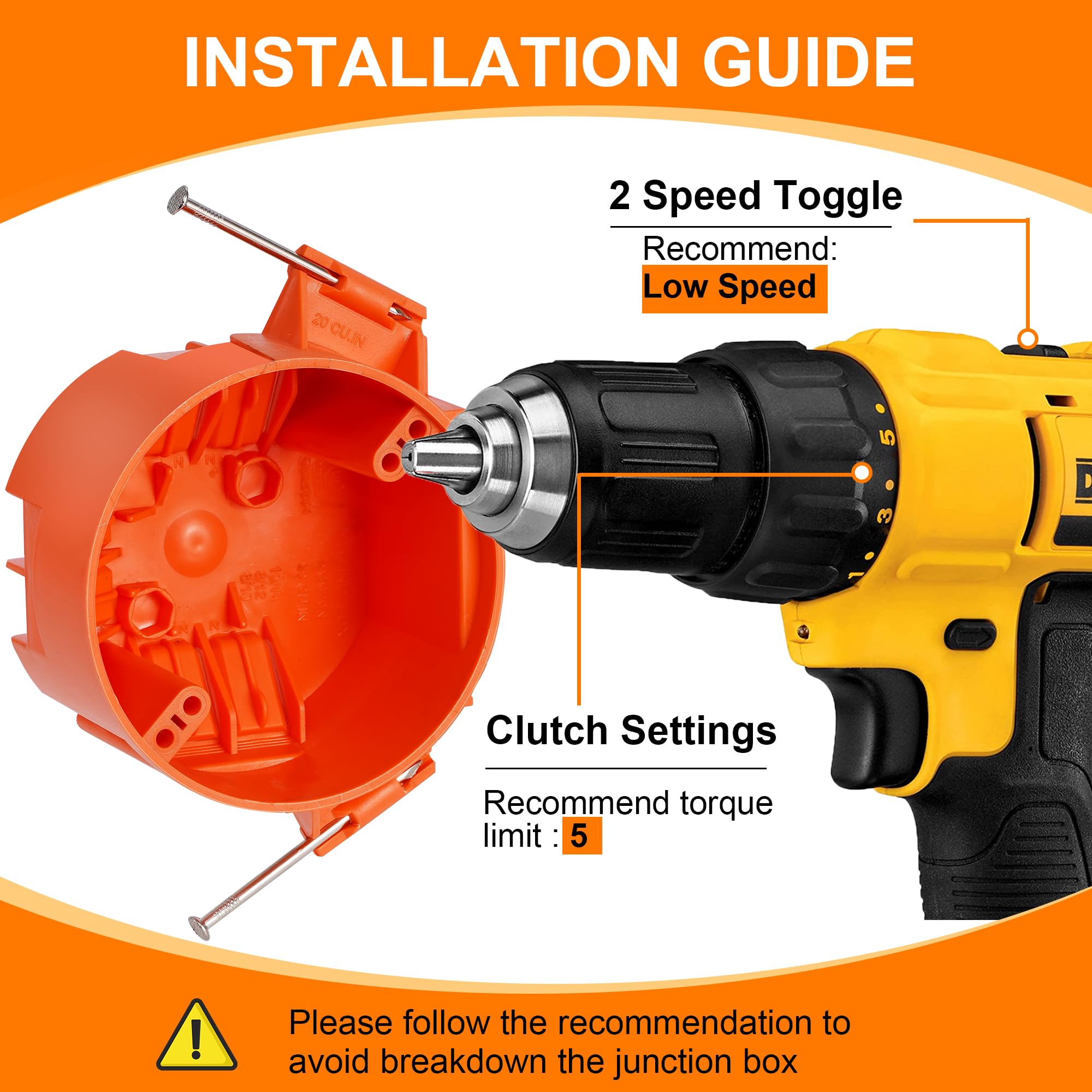 CLOUDY BAY Round Electrical Box,New Work Junction Box,Ceiling Box,20 Cubic Inches,PVC with Nails,3 Pack - Image 4