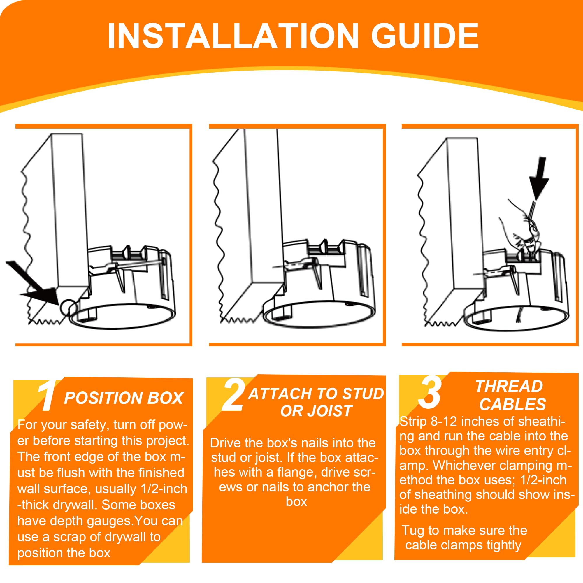 CLOUDY BAY Round Electrical Box,New Work Junction Box,Ceiling Box,20 Cubic Inches,PVC with Nails,3 Pack - Image 5